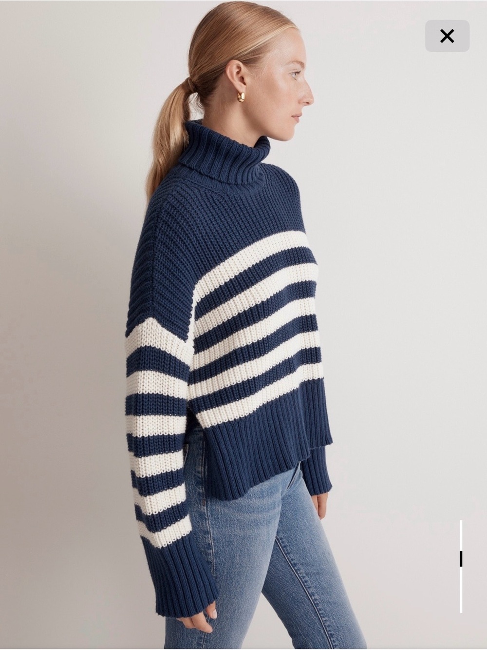 Madewell Wide Ribbed Turtleneck Sweater Navy & White, Nautical, Coastal, Preppy